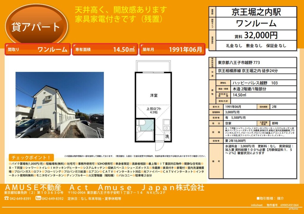 八王子市 不動産 賃貸 物件 ワンルーム 家具 家電 ワンルーム 安い 賃料 アパート ロフト